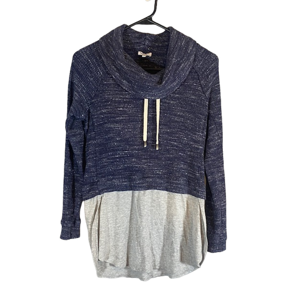 Splendid Heathered Blue Cowl Neck Sweater Women XS Layered Knit Cozy Pullover
